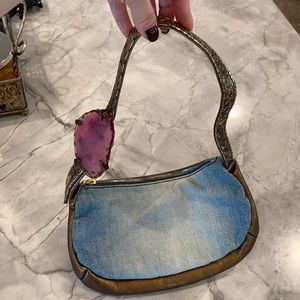 Vintage Roberto Cavalli denim leather shoulder bag